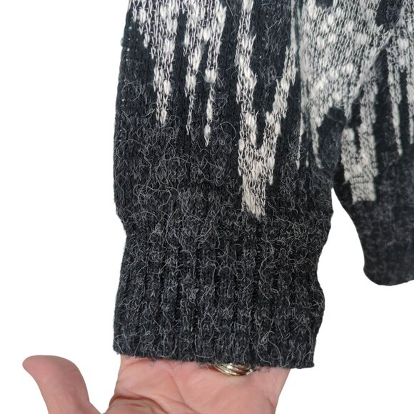 Vintage Uniform Code Cardigan Sweater Sz L Black White Abstract Knit wool nylon - Picture 5 of 15